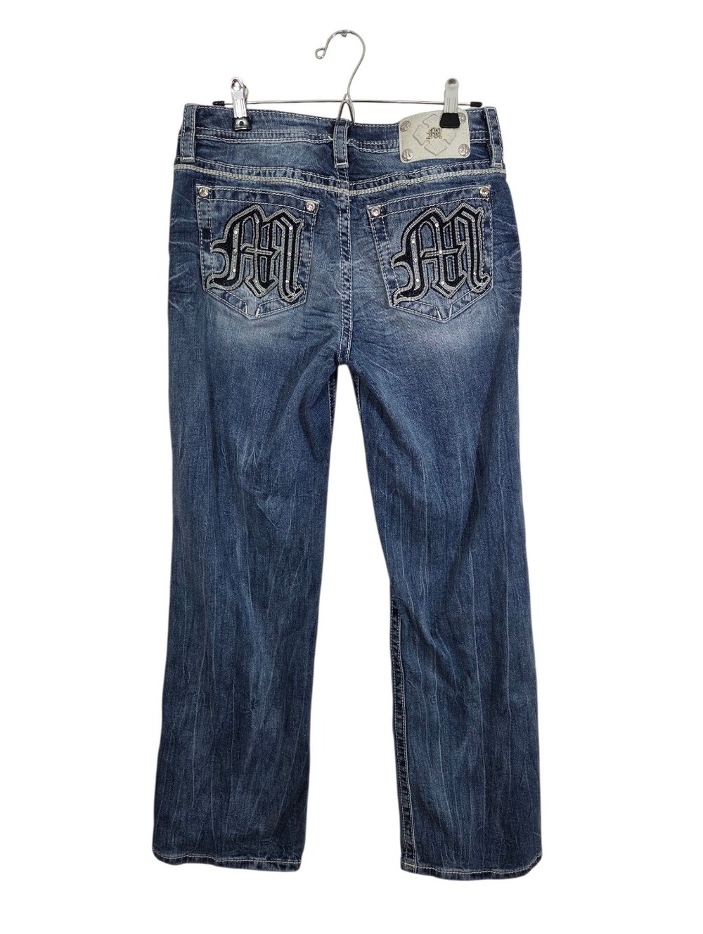 Miss Me Gone Mayhem Mid Rise Slim Wide Jeans Embellished M Pockets Size 28